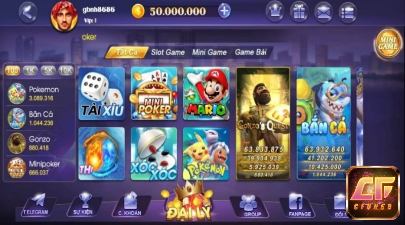 Hệ thống trò chơi đa dạng có mặt tại web game Vua .Club