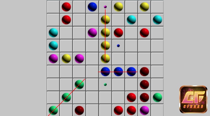 Khi một đoạn thẳng của 5 quả bóng cùng màu thì các quả bóng màu trong hình vuông đó sẽ tự vỡ khi choigame98