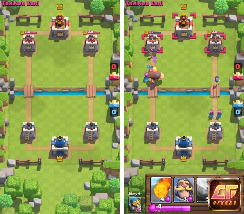 Thẻ phép thuật có thể tấn công trực tiếp vào công trình và pháo đài của kẻ thù